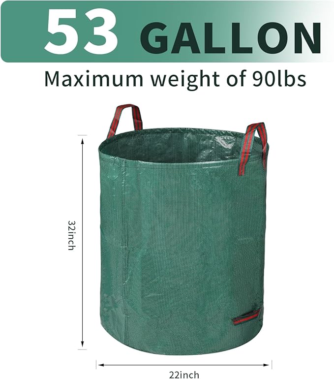 2 Pack Yard Waste Bags, 53 Gallon Lawn and Leaf Bags, Reusable Heavy Duty Garden Bags for Collecting Leaves, Waste Container for Clean Up Outdoor Debris Leaves Grass Clippings