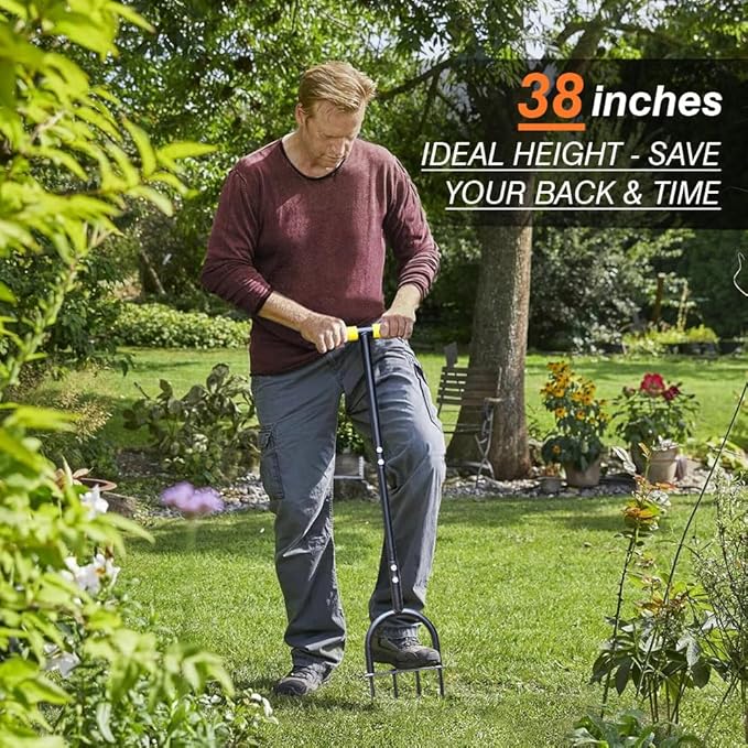 Colwelt Spike Lawn Aerator, Manual Aerator for Compacted Soils and Lawns, Non-Slip T-Handle Spike Aeration with Four 3.5-Inch Solid Steel Spikes, 38-Inch