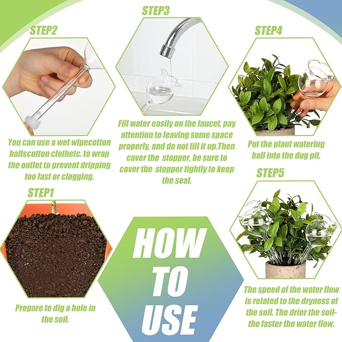 Yungyan 6 Pcs Self Watering Plant Globes Glass Cactus Insert Watering Devices Automatic Plant Watering Bulbs Water Globes for Indoor Outdoor Plants(Clear Tulip,5.31 Inch)