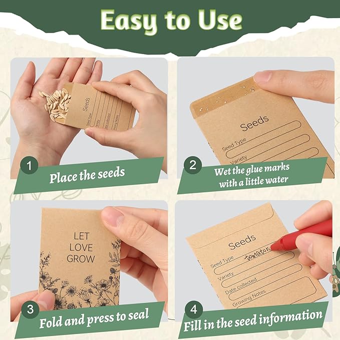150 Pieces Seed Envelopes 3.15 × 2.36 IN Seeds Packets Storage Organizer Self Adhesive Small Paper Sealing Envelopes for Flower Vegetable Seed Storage