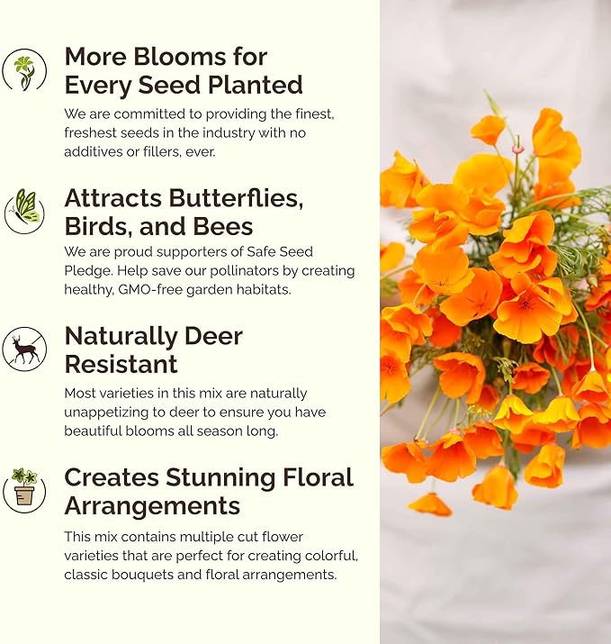 Eden Brothers Alaska Wildflower Mixed Seeds for Planting, 1 oz, 30,000+ Seeds with Yarrow, Foxglove, Cornflower | Attracts Pollinators, Plant in Spring or Fall, Zones