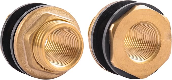 2 PCS Bulkhead Fitting,Solid Brass,1/2" NPT Female 3/4" GHT(Garden Hose Thread Connection) Male Water Tank Connector for Rain Barrels, Aquariums, Water Tanks