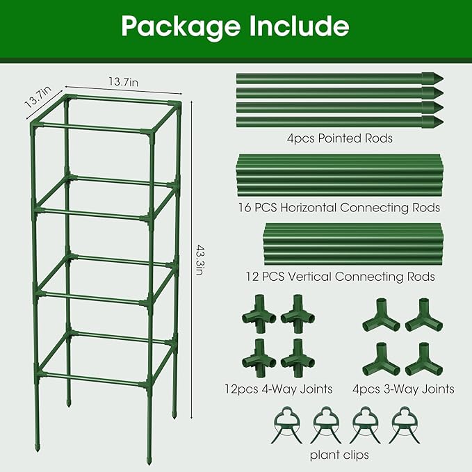 2 Pack Tomato Cage for Garden Support, 43 inch Tall Adjustable Plant Support Stakes, Tomato Trellis Extra Bold for Climbing Vegetables Plants Flowers