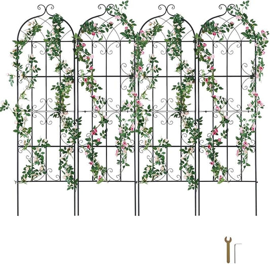 VEVOR 71 x 20 in, 4 Packs Rustproof Metal Garden Flower Trellis, Outdoor Climbing Rose & Cucumber Support, Decorative Clematis Trellis for Courtyards & Lawns