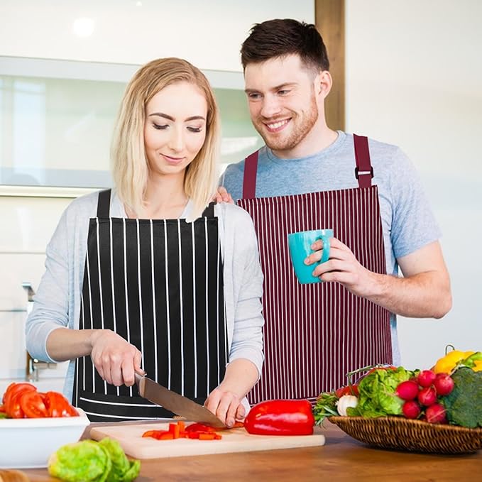2 Pack Kitchen Aprons, Apron for Cooking with 2 Pockets, Unisex Adjustable Neck Strap Chef Aprons for Men Women
