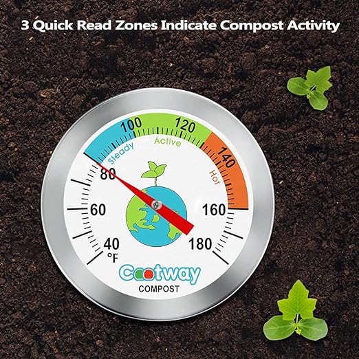 Compost Thermometer - 16 Inch Stem, Waterproof Soil Temperature Gauge for Composting, Stainless Steel, with Temperature Guide(40-180 ℉)