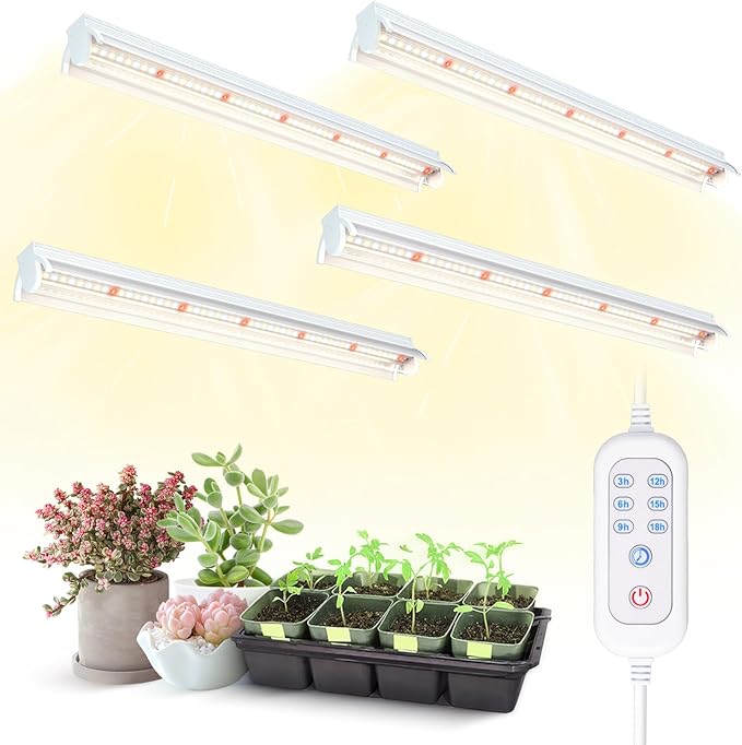 T5 Grow Lights for Indoor Plants with Timer, 16 Inch LED Light Bar 10W×4, Full Spectrum Plant Light for Indoor Growing, for Shelf/Rack