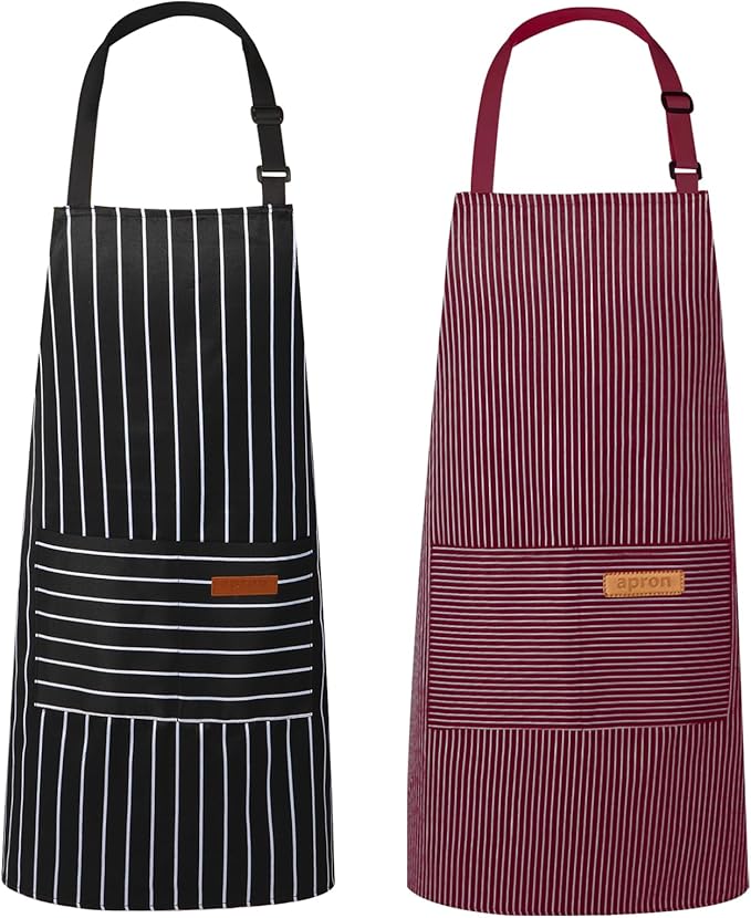 2 Pack Kitchen Aprons, Apron for Cooking with 2 Pockets, Unisex Adjustable Neck Strap Chef Aprons for Men Women