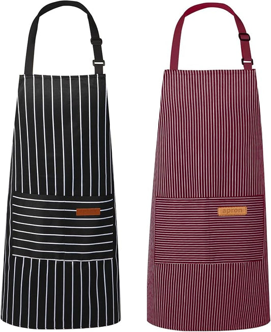2 Pack Kitchen Aprons, Apron for Cooking with 2 Pockets, Unisex Adjustable Neck Strap Chef Aprons for Men Women