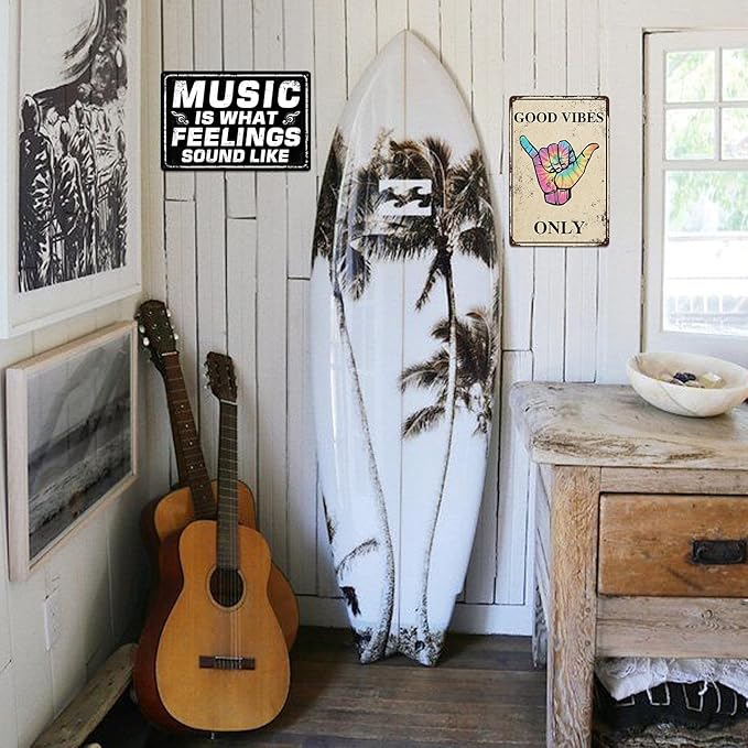 Funny Metal Tin Signs Beach Home Decor Good Vibes Only Sign Surfboard Wall Decor Funny Pool Signs For Outside Surfer Room Decor Vintage Surf Funny Bar Signs Man Cave Decor Sign 8x12 Inch