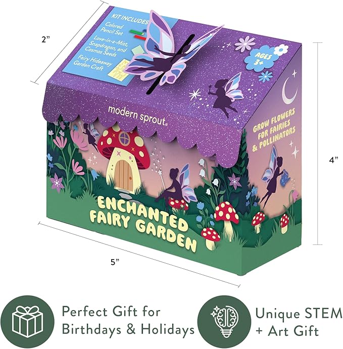 Modern Sprout Magical Minds Garden Kit - Seed Starter Kit w/Wooden Figurines, Wildflowers, Edible Plant Seeds - Easter Basket Essential - Kids Gardening Set for Learning & Play, Perfect Gardening Gift