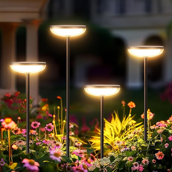 Tall Solar Pathway Lights Outdoor, 2 Pack Solar Garden Lights Outdoor Waterproof Bright Up to 15Hrs, Round Garden Light for Yard Flower Bed Patio Path Walkway Driveway Outside Decor