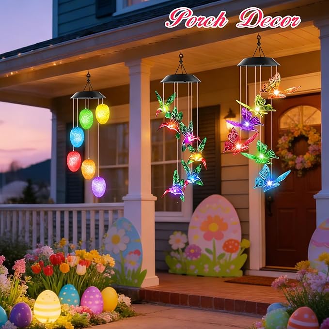 Easter Gifts for Adults, Mom Grandma Gifts for Mothers Day, Birthday Gardening Gifts for Women, Winzwon Solar Lights Outdoor Wind Chimes for Garden Yard Patio Porch Decor Butterfly Decorations