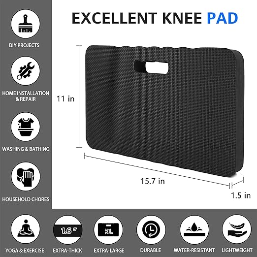HOOPLE Extra Thick Kneeling Pad, Soft Foam Kneeling Cushion, Waterproof Gardening Knee Pads, Lightweight Knee Mat for Bathing, Workout Supplies, Exercise Yoga, Garden Work Gifts (Black 17.5 x 11 x 1.5 in)