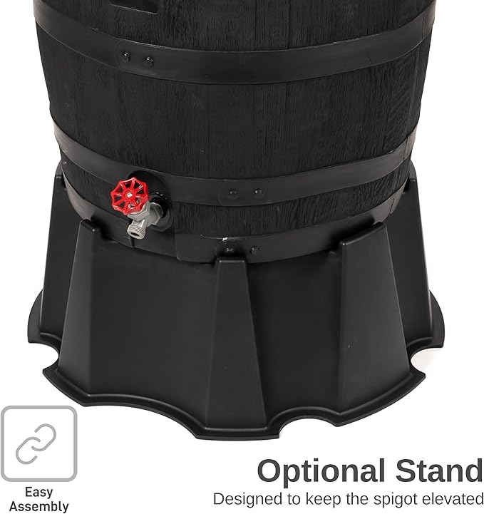 RTS Home Accents Premium 55-Gallon Eco Rain Barrel with Removable Lid, Flat Back Rain Water Collection Barrel, Made with 100% Recycled Plastic, Black