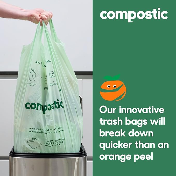 Compostic Home Compostable Trash Bags, 2.99 Gallon Small Kitchen Rubbish Bags, Extra Strong & Quickly Breaks Down, 50 Count