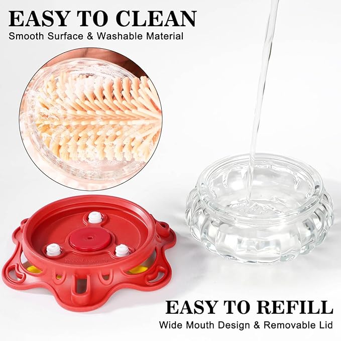 Set of 2 Glass Hummingbird Feeders for Outdoors Hanging with 3 Bee Guard Feeding Ports, 3.4OZ Handheld Humming Birds Feeders for Outside, Gifts for Women Mom, Transparent