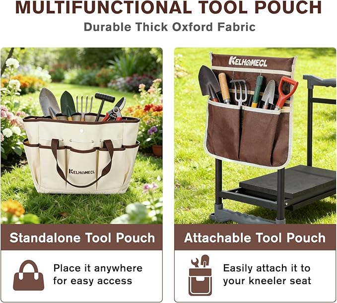 Garden Kneeler and Seat, Extra Wide Thick EVA Pad, Heavy Duty Foldable Garden Bench Holds 350lbs, Ergonomic Kneeling Stool with Garden Tool Pouches, Gardening Gifts for Women, Men, Seniors