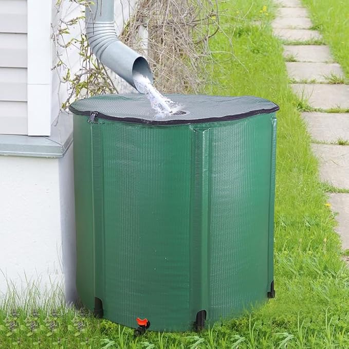 200 Gallon Collapsible Rain Barrel, Water Storage Tank, Portable Rainwater Collection System, Rain Catcher Barrel with Spigots and Overflow Kit, Rain Water Barrel Collector for Garden, Green