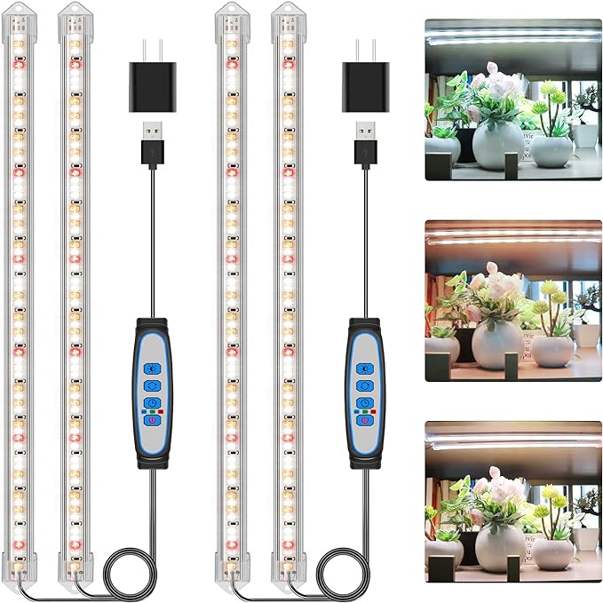16" Plant Grow Light Strips, 120 LEDs Grow Lights for Indoor Plants Full Spectrum with Upgrade Timer 6/12/16 Hrs, 5 Dimmable Levels, 2 Pack Sunlike Grow Lamp for Hydroponics Succulent
