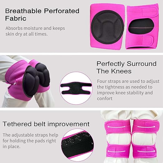 2 Pairs Women's Gardening Knee Pads for Work, Waterproof Kneepads with Thick Foam Padding for Kneeling on Concrete Floors, Soft Cushion Knee Pad for Cleaning, Flooring, Crawling, Weeding, Pink M