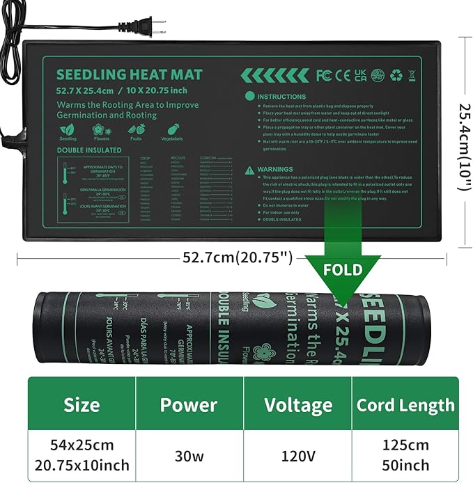 Seedling Heat Mat Durable Waterproof Plant Heating Pad 10"x 20.75" for Germination, Indoor Gardening, Greenhouse