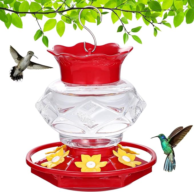 Hummingbird Feeders for Outdoors Hanging Ant and Bee Proof, 18OZ Diamond Humming Bird Feeders for Outside Circular Perch with Leak Proof & 6 Feeding Ports, Gifts for Women,1 Pack Plastic