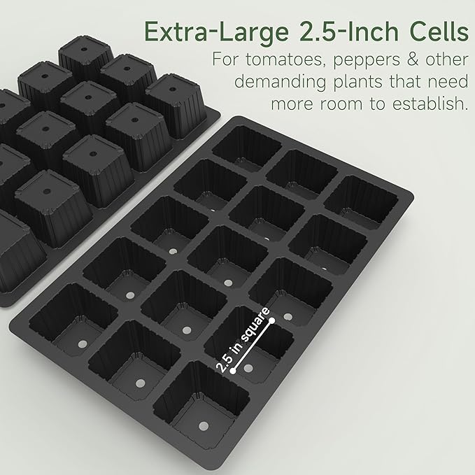 Gardzen 5-Pack Seed Starter Kits, Reusable Plant Germination Trays with Total 75-Cell, Seed Starter Tray with Humidity Vented Domes and Bases for Starting Vegetable Flower Herb Seeds 15" x 9"
