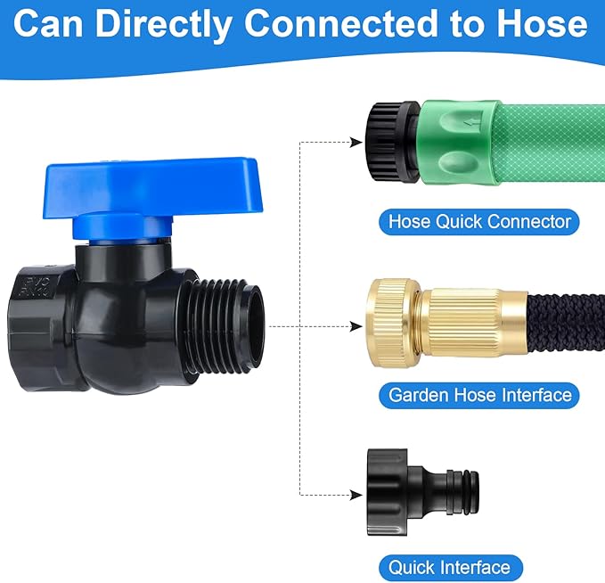 PVC Rain Barrel Spigot Kit 3/4" GHT Garden Diverter Kit With Bulkhead Fitting Garden Hose Faucet Thread Ball Valve for Water Adapter Tanks, Aquariums Rain Barrel Diverter Kit （2 Pack）