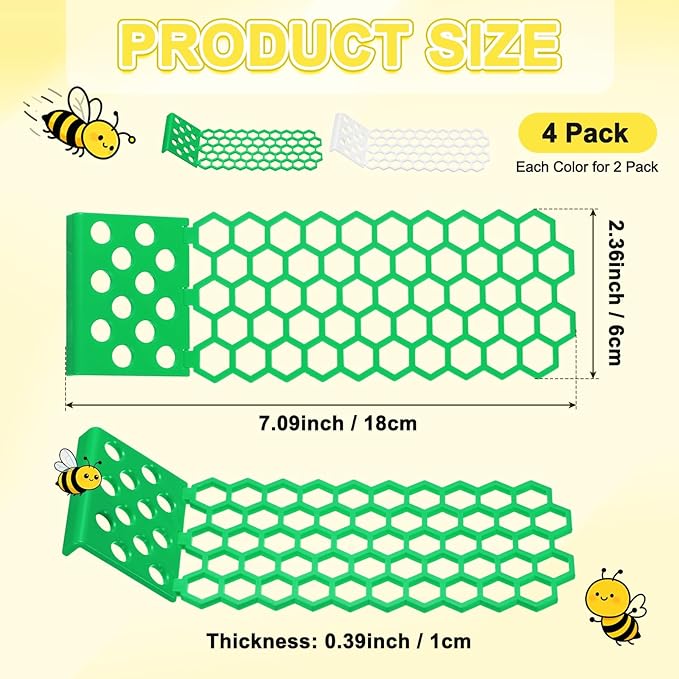 4-Pack Floating Bee Island, 18x6cm/7.09x2.36 Inch Plastic Floating Bee Watering Station for Feeding/Butterfly Bath/Outdoor Garden Decor [White, Green]