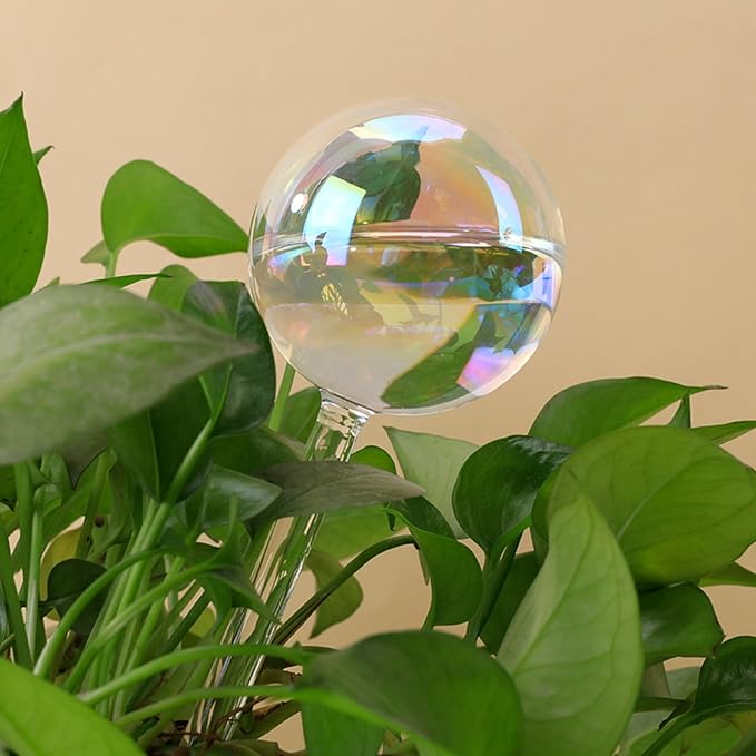 Large Plant Watering Globes, 3PCS Iridescent Rainbow Gradient Color Clear Glass Bulbs Self Watering Spikes Planter Insert, Automatic Plant Waterer Bulbs Devices for All Plants, 9" L * 2.75" D