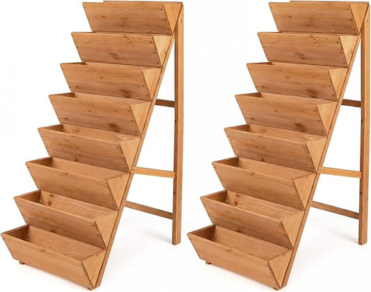 Giantex 8-Tier Wooden Vertical Raised Garden Bed Set of 2, Freestanding Plant Stand with Legs for Herbs Vegetables Fruits, Indoor Outdoor Tiered Wood Planter Box Flower Rack for Patio, Balcony & Yard