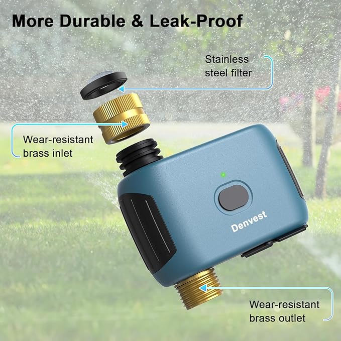 WiFi Water Timer with Brass Inlet & Outlet, 1 Zone Smart Sprinkler Timer for Garden Hose Faucet, Hose Timers with WiFi Hub, Up to 20 Watering Plans, APP & Voice Control, Compatible with Alexa