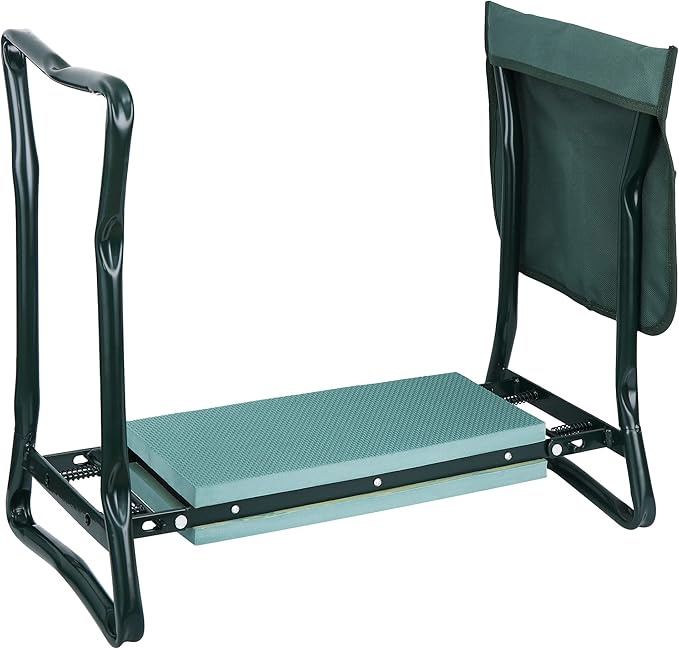 HomGarden Folding Garden Kneeler and Seat Bench 2 in 1, with Kneeling Pad & Large Tool Pouch, Ergonomic Foldable Gardener Stool for Seniors with Bad Knees, Outdoor Gardening Gifts for Women (2 Sets)