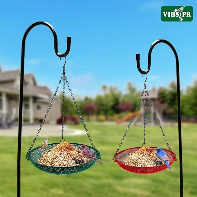 Platform Hanging Bird Feeder for Outdoors – Metal Mesh Seed Tray to Attract Wild Birds, Round 12 in, Green