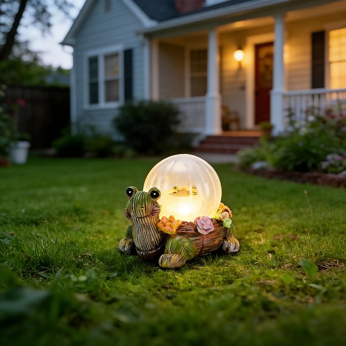 Mini Solar Turtle Statue Lights for Garden Decor with LED Outdoor Figurine Lighting Resin Succulent Tortoise Decorations for Patio Lawn Yard Home Valentine Mom Wowen Gifts