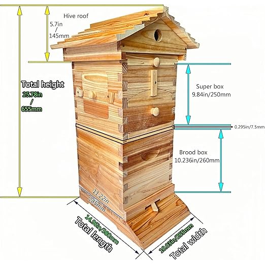 Beehive Starter Kit, Bee Hive for Beekeeping,Complete Bee Box with Observation Window & Honey Spout,Includes Carpenter Bee House for Garden Pollinators
