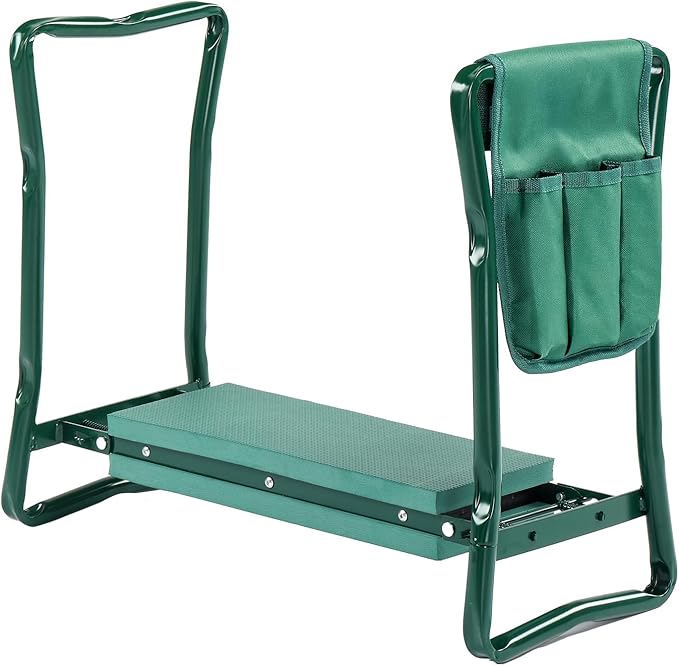 VINGLI 24in Foldable Garden Kneeler and Seat with Tool Pouch, 2-in-1 Function Portable Thicken Soft Kneeling Pad Garden Stool for Backyard, Green, Gifts for Garden Enthusiasts