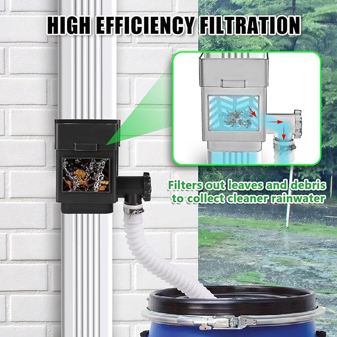 Anivia Rainwater Collection System, Downspout Diverter Fits for 2x3 or 3x4 Inch Standard Downspouts, Rain Barrel Diverter Kit with Adjustable Valve and Filter. 5ft Hose - Black