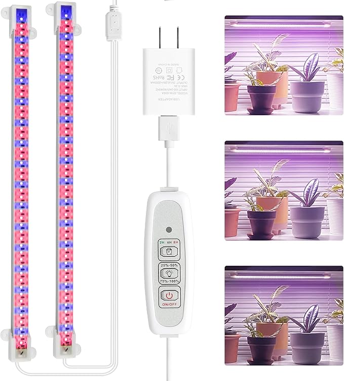 Mosthink LED Grow Light for Indoor Plants, 20W Grow Light Strips with Auto On/Off Timer, 48 LEDs /4 Dimmable Levels, Plant Light Bars for Succulents, Seedlings,Indoor Greenhouse,Plant Shelf