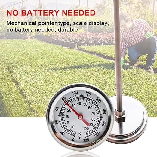 Long Compost Soil Thermometer - Fast Response Stainless Steel 20 Inch - Measuring Probe - Fahrenheit and Celsius