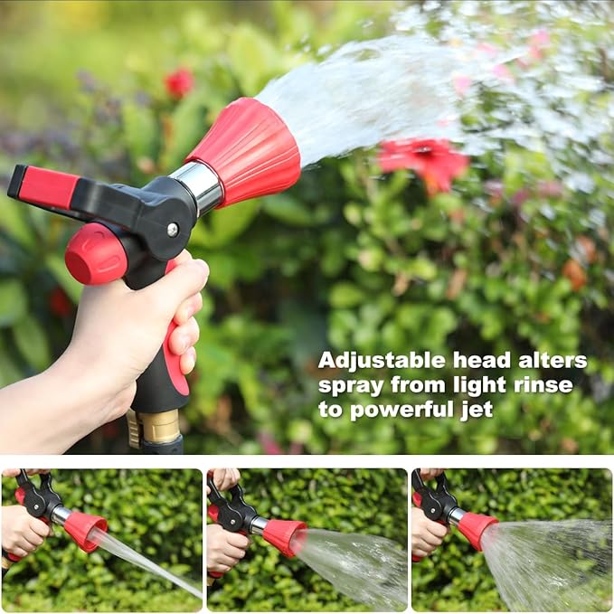 FANHAO High Pressure Fireman's Spray Nozzle, Heavy Duty Metal Garden Hose Nozzle with Lever Handle and Slip Ergonomic Grip, Adjustable Water Nozzle for Watering Lawn and Garden, Washing Car & Pet