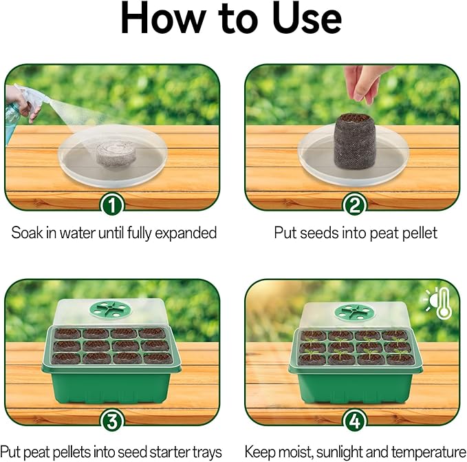Halatool Seedling Trays Seed Starter Kit- Plant Germination Tray with Dome and Tray Base for Growing and Cloning (4 Set-Green)