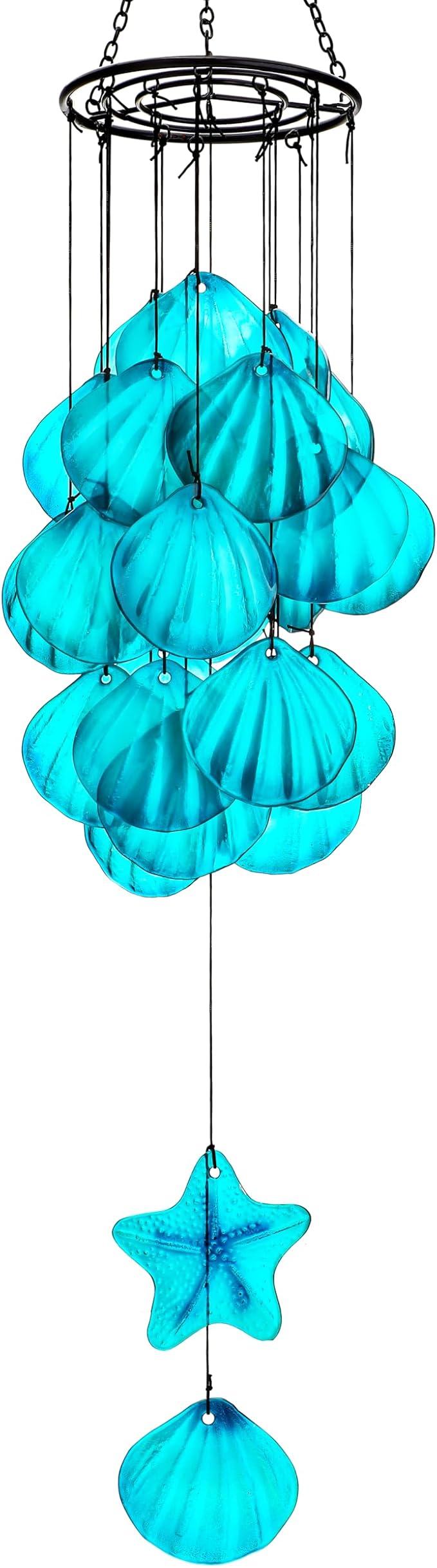 Stained Glass Wind Chimes for Outside,Handmade Large 25 inch Memorial Windchimes Outdoor,Sea Glass Decor for Patio Garden Balcony Porch (Shell & Starfish)