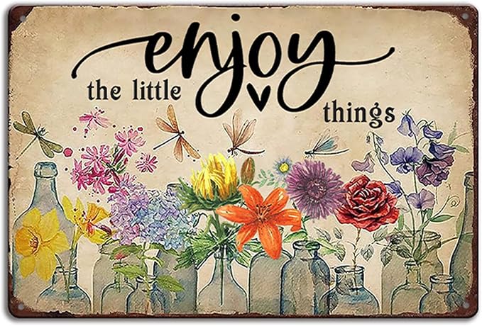 Ykfss Funny Garden Signs Outdoor Wall Decor For Patio Metal Signs For Outside Porch Tin Signs Enjoy The Little Things Sign Garden Decorative Plaque Farmhouse Kitchen Flower Hanging Sign 8x12 Inch