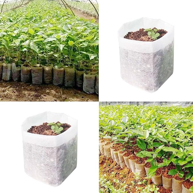 NT-ling Nursery Growing Bags, 100pcs Biodegradable Non-Woven Fabric Grow Bags, Seeding Starter Bags Seedling Plants Pots Home Garden Outdoor Greenhouse Supplies (12 * 15cm)