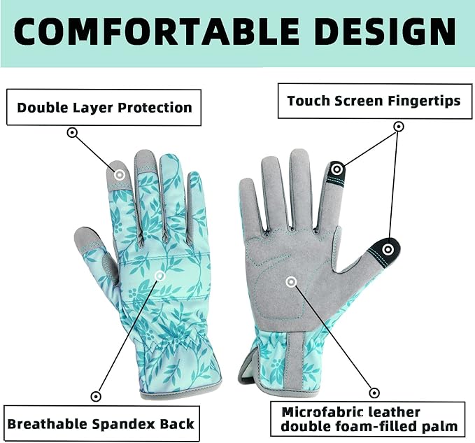 Gardening Gloves for Women Thorn Proof Garden Gloves, Leather Womens Garden Gloves Puncture Resistant, Touch Screen Working Gloves for Digging,Weeding,Planting Small