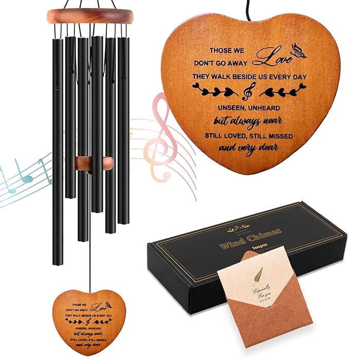 Sympathy Gifts for Loss of Loved One, Memorial Wind Chimes for Mom Dad Husband Brother, Funeral Bereavement Sympathy Gifts Basket, in Memory of Loved One Gifts - Black