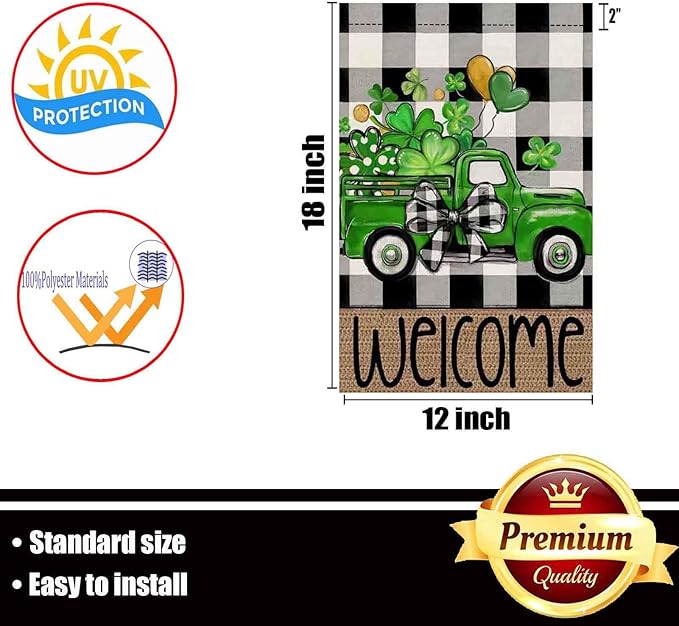 St Patricks Day Garden Flag 12x18 inch Outdoor-Double Sided St Patricks Day Shamrocks Truck Flag Vivid Color Polyester Yard Flags