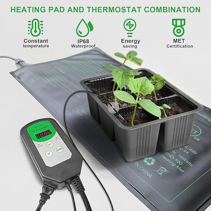 Bestio10"x 20.75" Seedling Heat Mat and Digital Thermostat Combo Set,MET & UL Certified Plant Heat Mat Heat mat for Plants for Germination,Suitable for Indoor Gardening,Greenhouse, Plants Germination